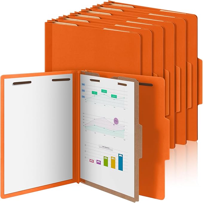Skyygemm 12 Pcs Classification Folders Letter Size, 1 Divider Pressboard File Folder with Fasteners, Expanding File Organizer Bulk for Teachers, Clergy, Office, Church, Christmas Donations (Orange)