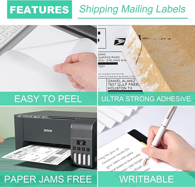PAPRMA Half Sheet 8.5x5.5inch Shipping Mailing Label 1000 Counts, 2 Labels Per Sheet 8.5 x 11 for Laser & Inkjet Printer, Permanent Adhesive Label Square Corner (500 Sheets)