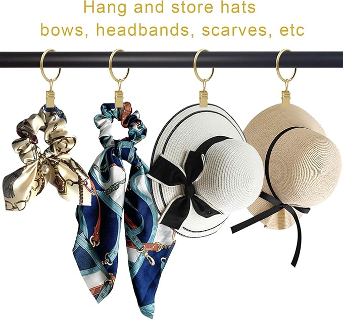 LLPJS 100 Pack Curtain Rings with Clips, Curtain Clip Rings Hooks, Bow Hanger Clips for Hanging Drapery Drapes Bows, Ring 1.26 inch Interior Diameter, Fits up to 1" Rod, Gold