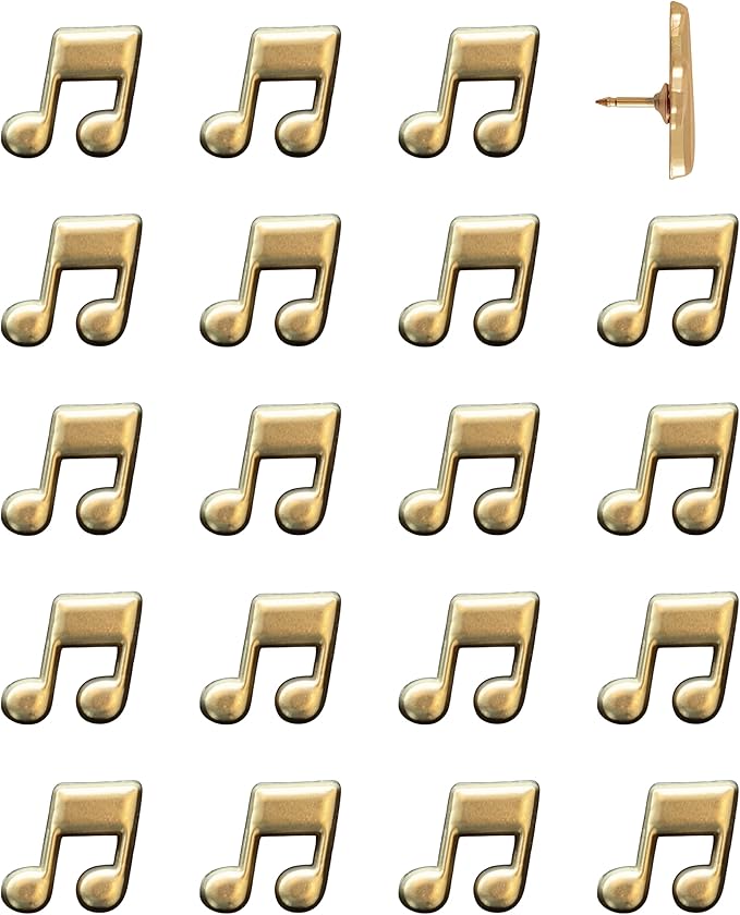 Music Note Push Pins - Gold Musical Note Map Pins for Cork Boards, Maps, or Lapel Use - Designed in USA - Set of 20