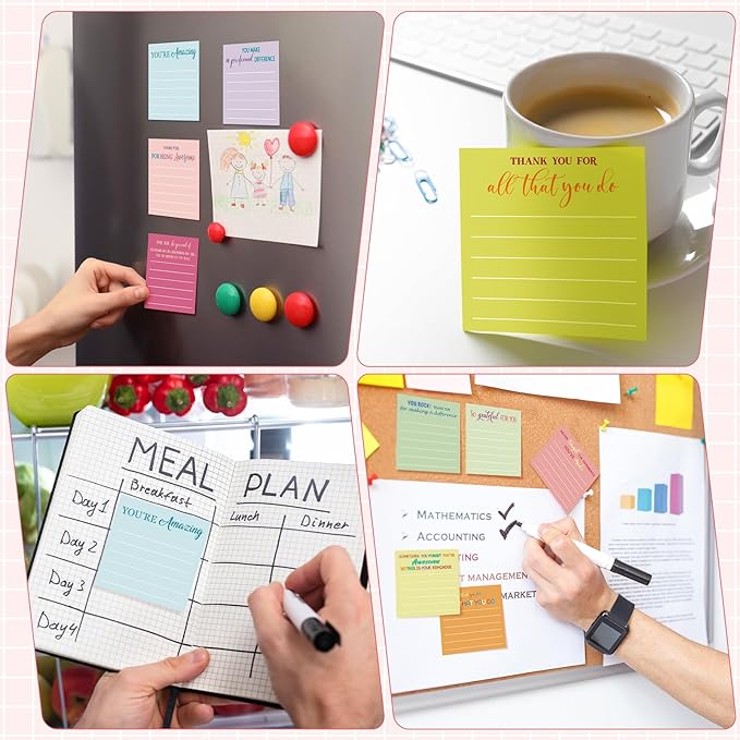 Yinder 24 Pcs Employee Appreciation Sticky Notes New Year Gift Bulk Motivation Sticky Note Pads Inspirational Gift for Teacher Nurse Staff Coworker Office Supply 3 x 3'' (Appreciation,Macaron Color)