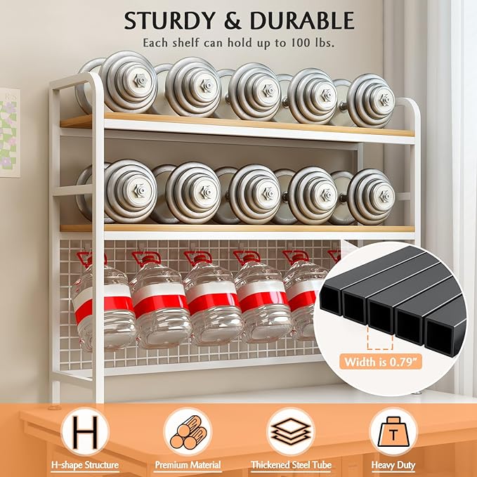 IOTXY 2-Tier Desktop Hutch Bookshelf - Metal Desk Shelf Bookcase with Grid Panel, Countertop Storage Organizer Rack for Dorm or Office, Black, 45.3" W