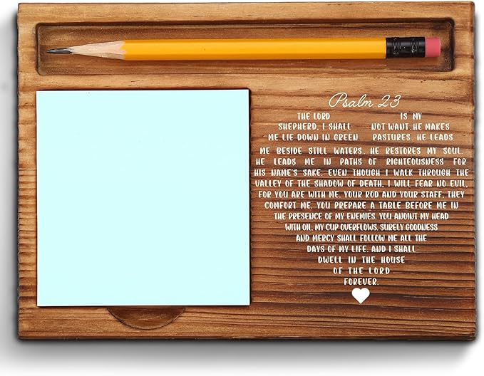 Psalm 23 Sticky Note Holder, The Lord is My Shepherd Christian Gifts, Religious Wooden Desk Accessories for Men Women Coworkers, Bible Verse Inspirational Prayer Note Pad Holder ZSS80