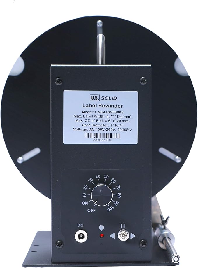 U.S. Solid Automatic Label Rewinder Machine, Label Rewinding Machine for Label Printers, Adjustable Core Holder 1"–4", Max Label Width 4.7", Roll Diameter 8.7"