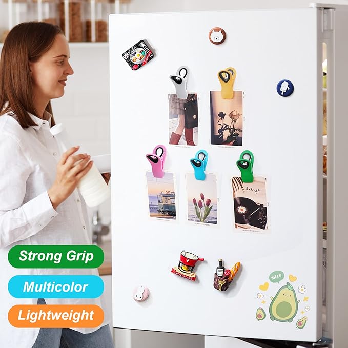 Jetmore 12 Pack Chip Clips Bag Clips, Binder Clips, Office Paper Clamps, Magnetic Food Clip for Bread Bag, Refrigerator, Snack, Kitchen, Office, Packages, Colorful Plastic Clip Heavy Duty