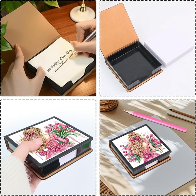 2 pcs Girl Diamond Painting Kit Note Box,Back View Memo Paper Storage Box Diamond Art,Sticky Note Holder Diamond Art,Diamond Painting Memo Pad For Office Desk. (Girl)