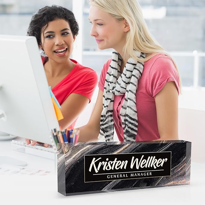 Desk Name Plate Personalized Name Plate for Desk, Office Desk Decor, 3D Style Personalized Plaque Name Plates for Desks Custom Appreciation Gifts for Boss Lady Employee Coworkers (Gilded Black)