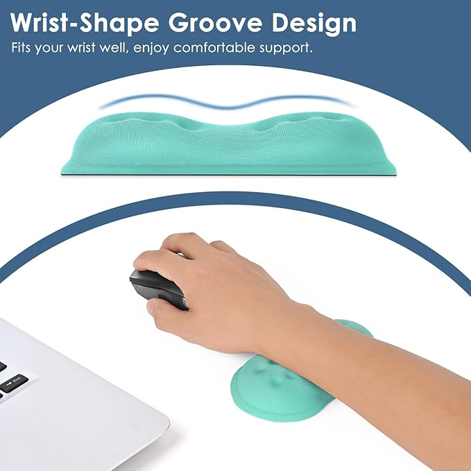 VANKEY Soft Mouse Wrist Rest, Memory Foam Mouse Wrist Support Hand Rest Pad for Computer, Laptop, Desktop - Anti-Slip PU Base - Wrist Pain Relief, Aquamarine
