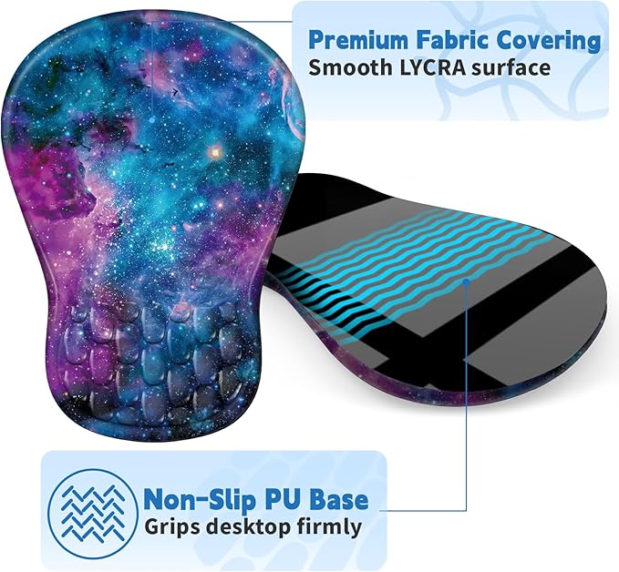 YIWEI Ergonomic Mouse Pad with Wrist Rest - Comfortable Office Mousepad with Memory Foam Wrist Support for Carpal Tunnel Relief, Mouse Pads with Non-Slip Base for Gaming and Home (Starry Sky)