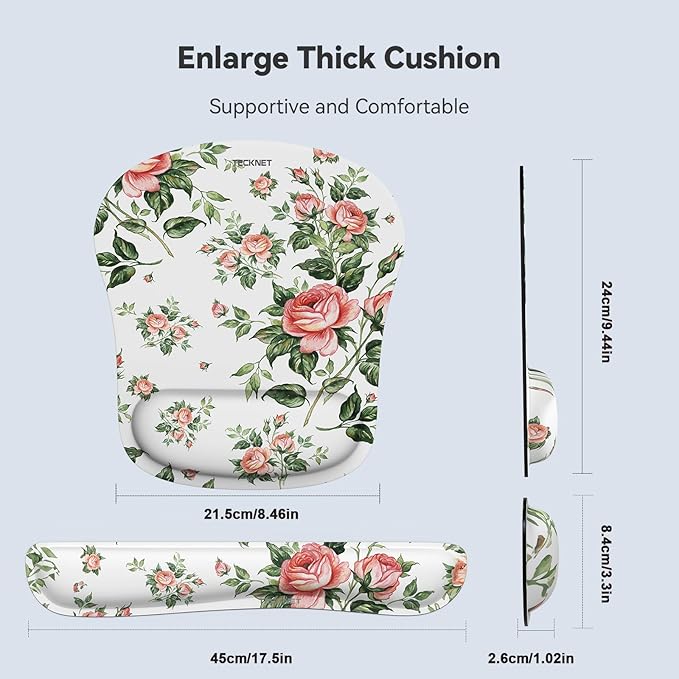 TECKNET Keyboard Wrist Rest and Mouse Pad with Wrist Support, Memory Foam Set for Computer/Laptop/Mac, Lightweight for Easy Typing & Pain Relief Ergonomic Mousepad