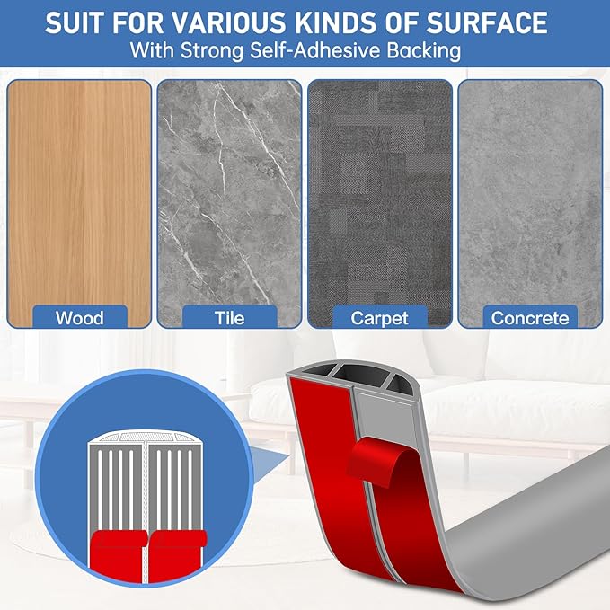 Floor Cord Cover Self Adhesive Cord Hider Floor Extension Cord Covers for Floor Power Cord Protector Cable Management Prevent Cable Trips Cable Cavity 0.51" W x 0.31" H (Grey, 10Ft)