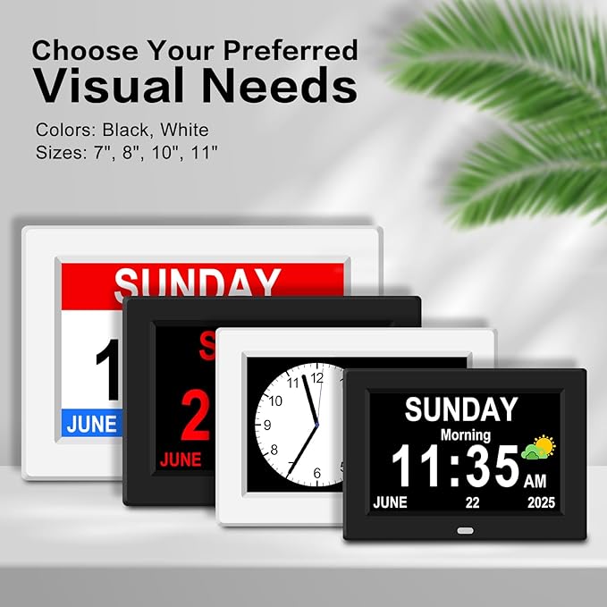 DIWAKREM 7'' Large Display Digital Clock for Seniors, Digital Calendar Alarm Clock for Elderly Clock with Date Day of Week 12 Alarms 4 Colors Desk Wall Clocks for Alzheimers Dementia Auto DST/Dimmer