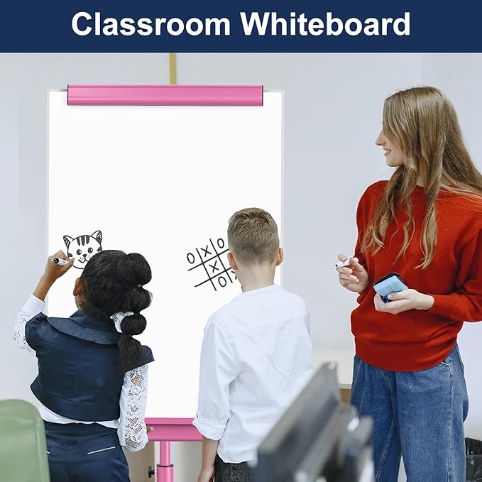 TSJ OFFICE Mobile Whiteboard Magnetic - 40 x 26 Inches Dry Erase Board on Wheel with Stand Flipchart Easel Height Adjustable, Violet