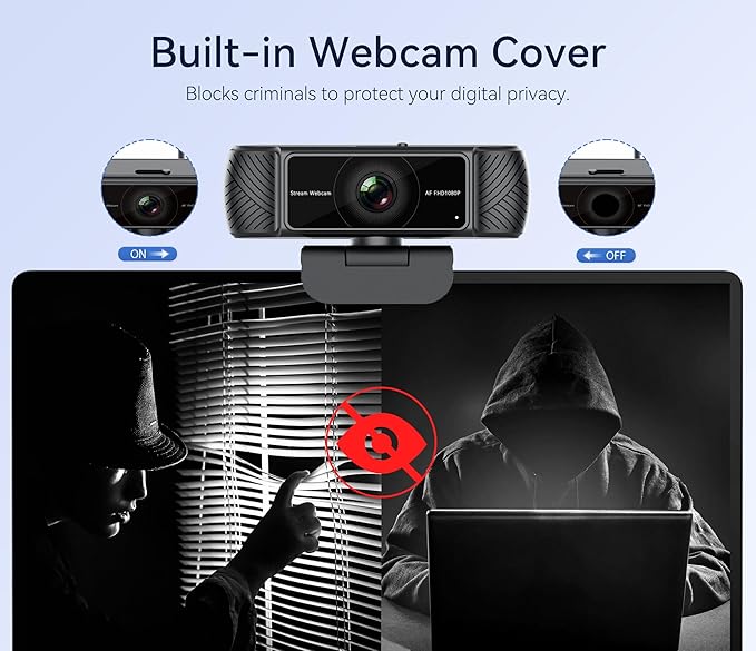 Amdony Streaming Webcam for PC - 1080P HD Webcam with Microphone, Privacy Cover, AutoFocus, Noise Cancellation, Auto Light Correction, USB Computer Web Camera, Plug and Play, for Laptop, Desktop, Mac