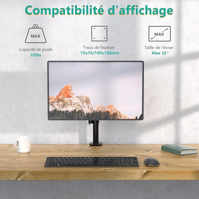 WALI Single Monitor Mount, Single Monitor Arm Desk Mount,Desk Monitors Stand, Holds Screen Up to 32inch, 22lbs, Adjustable Mount with C-CLAMP Designed for Home Office Application(M001), Black