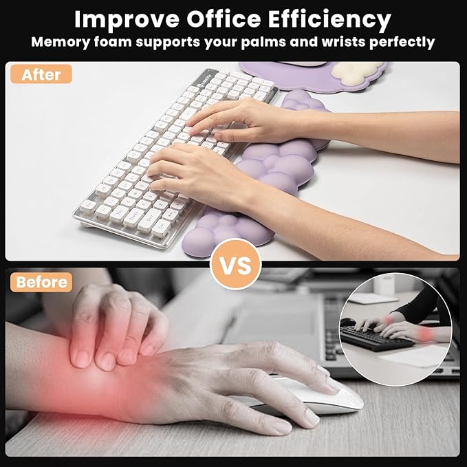 Ergonomic Mouse Pad and Keyboard Wrist Rest - Purple Cloud Wrist Rest Keyboard with Mouse Wrist Pad Sets, Soft Memory Foam Wrist Support for Laptop, Mac, Office, Work, Gaming