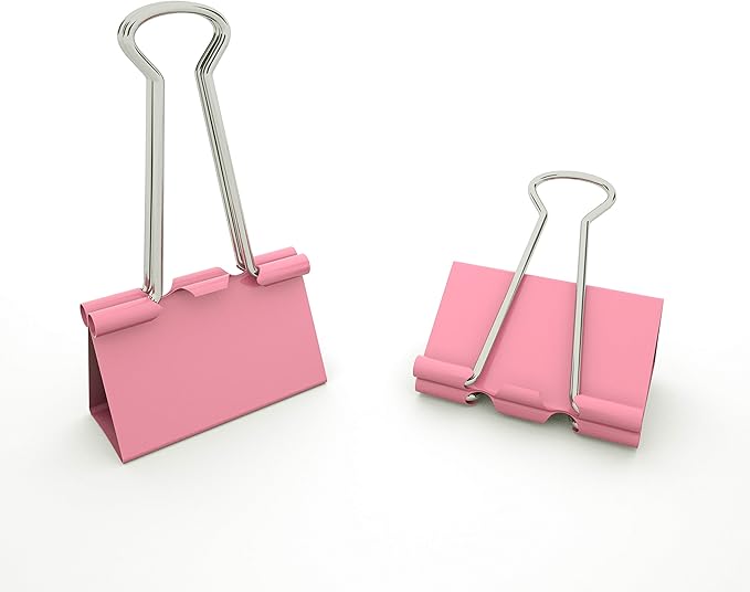 Nctinystore Binder Clips Medium Metal Clamp 1.25 inch / 32 mm (Pink, 24-PCS)