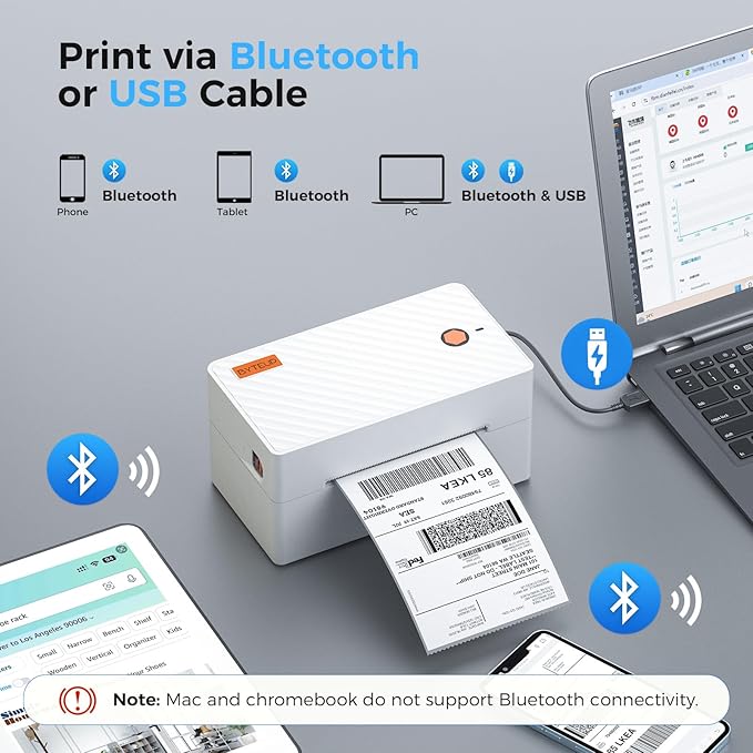 Bluetooth Thermal Shipping Label Printer, Wireless 4x6 Shipping Label Printer for Small Business, Support iOS, Android, Windows and Mac, Compatible with Amazon, Ebay, Shopify, Etsy, USPS.