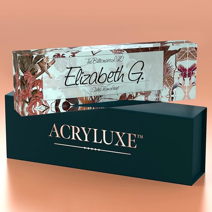 Desk Name Plate Personalized, Custom Name Plates for Desk, 2½/x8 Inches, Thick Crystal-Clear Acrylic, Gift Box, Office Desk Decor. USA Made by ACRYLUXE (Autumn)