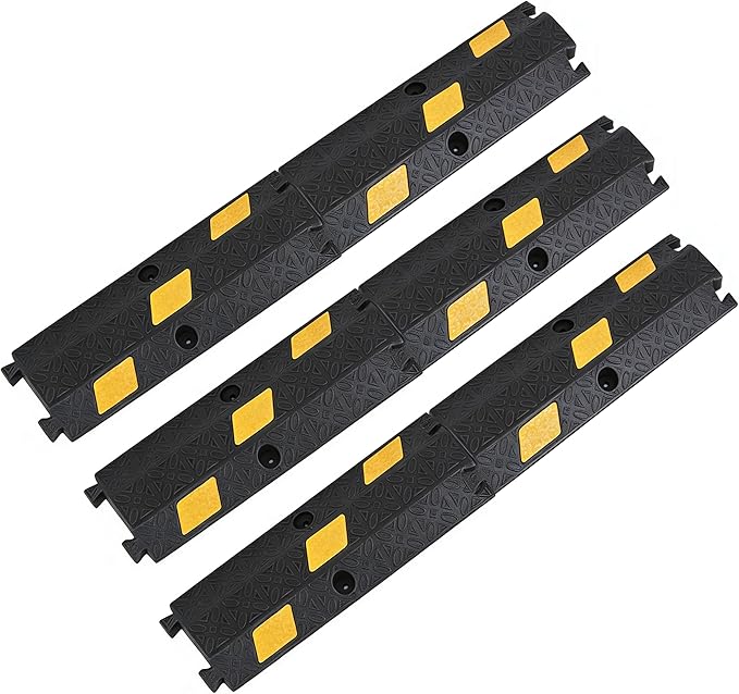 OrangeStar 6 Pack 17" Cable Protector Cover Ramps, 1-Channel Floor Protective Wire Cord Ramp, Heavy Duty Driveway Speed Bump