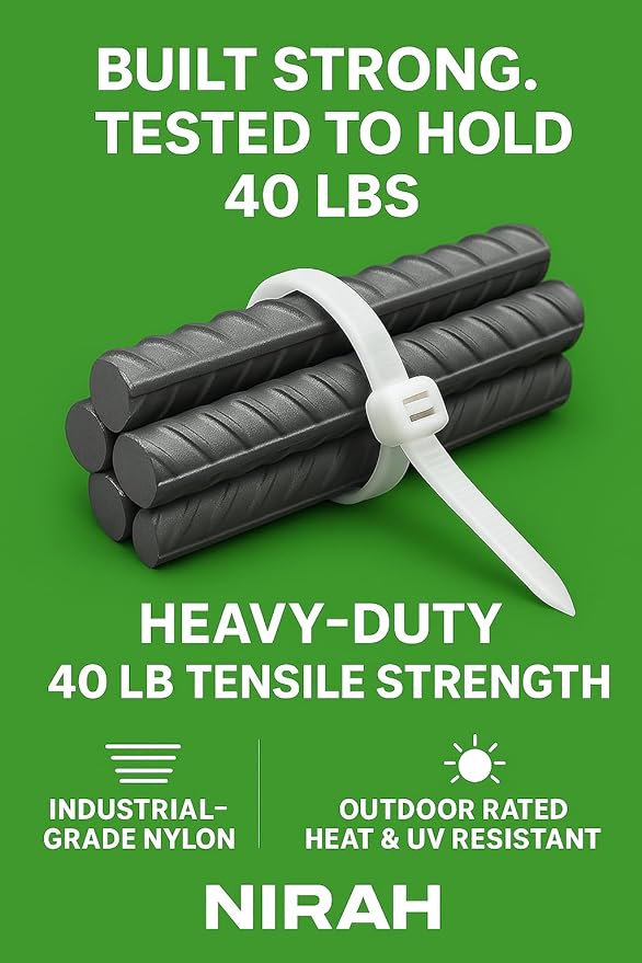 10-inch Zip Ties Clear White (100 Pack), 40 lb Tensile Strength, Self-Locking, UV Resistant Nylon Cable Ties, Wire Ties for Cable Management, Gardening, Wreaths, Office, Craft & Indoor Use by Nirah