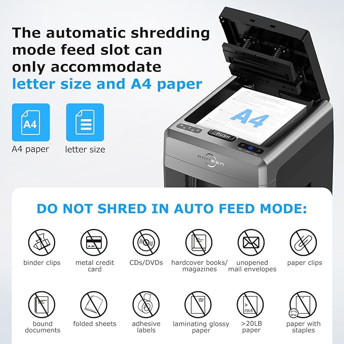 BONSEN 300-Sheet Auto Feed Paper Shredder, 60 Minutes Non-Stop Commercial Grade Heavy Duty Shredders for Office, 8.1 Gallon Micro Cut Document Shredder, P-4 Security Level,58dB Super Quiet (S3113)