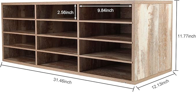 PAG Mail Sorter Wood Countertop Literature Organizer, Student Mailbox for Classroom, Desktop Bill Paper Holder Rack for Office Home School, 12 Compartments, Retro White