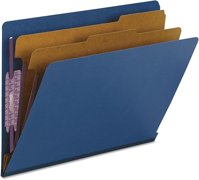 Smead End Tab Classification Folder, Letter, Straight, 2 Dividers, Dark Blue, 10 per Box (26784)