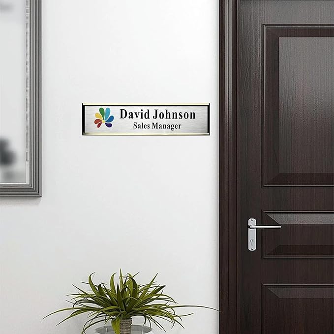 Personalized Name Plate for Door or Wall, 2 * 10 inch Custom Office Aluminum Door or Wall Name Plates with Logo Image or Texts, Office Appreciation Gifts for Coworkers Boss Teacher, Employee
