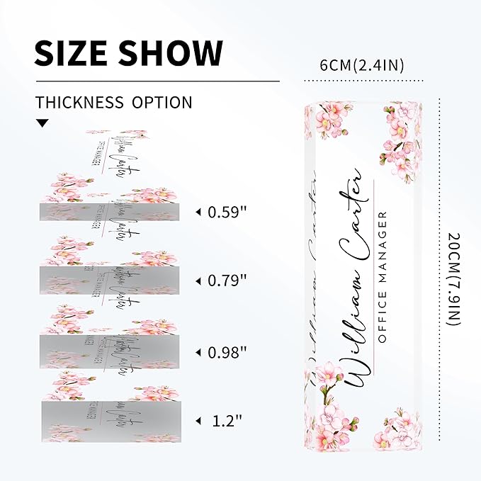 Personalized Name Plate for Desk Custom Acrylic Desk Name Plate Custom Employee Appreciation Gifts Office Gifts for Women, Men, Boss, Coworkers, Teacher, Nurse (Sakura A)