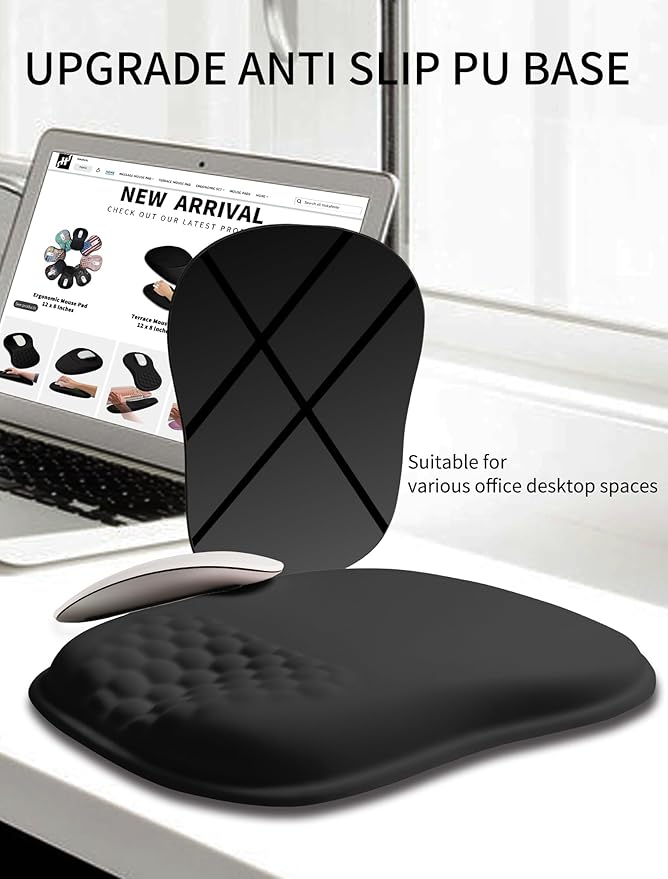 Hokafenle Ergonomic Wrist-hugging Mouse Pad Wrist Support, U-shaped Holding Wrist Rest Mousepad for Carpal Tunnel Pain Relief with Cushioned Memory Foam Slope Massage Bulge (Classic 10.2x8.3 in,Black)