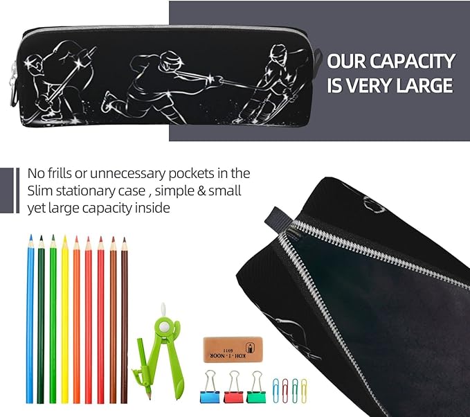 Pencil Case Ice Hockey Players Big Capacity Pen Case Pencil Bag Pouch Holder Box for School Office Girls Boys Adult