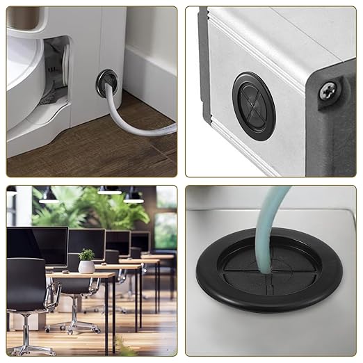6pcs Desk Cord Hole Cover, Desk Grommet for 1-1/2" Drill Hole, Rubber Grommet for Wiring, Firewall Rubbers Grommets for Wire Protection, Black