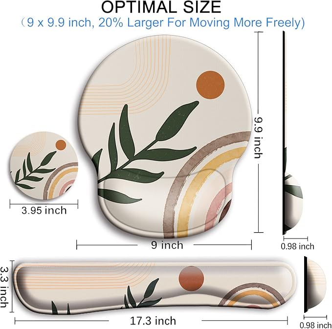 Mouse Pad and Keyboard Wrist Rest Support, with Non-Slip PU Base,Gel Mouse Pad with Coaster,Pain Relief for Gaming, Computer,Office -Boho Style