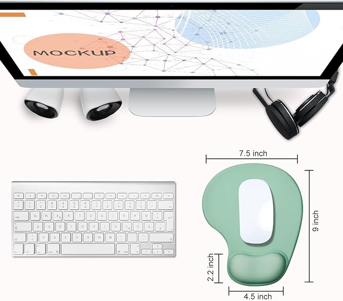 JIKIOU Mouse Pad, 2 Pack Ergonomic Mouse Pads with Comfortable Gel Wrist Rest Support and Smooth Cloth, Non-Slip PU Base for Easy Typing Pain Relief Durable and Easy to Clean Small Pastel Green