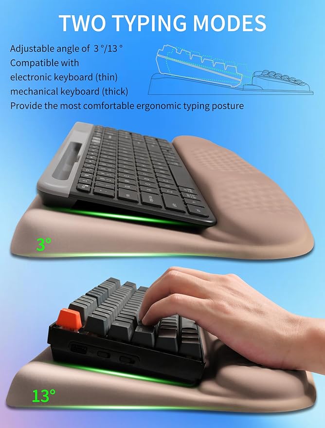 Ergonomic Wave Wrist Rest with Keyboard Stand, Cushioned Palm Rest, Comfortable Integrated Memory Foam for Natural Typing and Relieve Wrist Pain, Gradient Sand Color