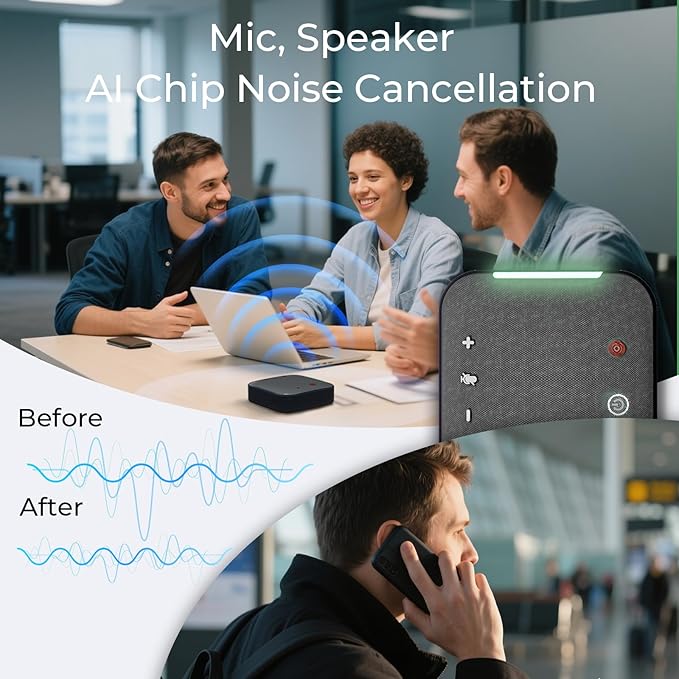 COOLPO Conference Speaker and Microphone, Protable USB C & Bluetooth Speakerphone for Computer, Laptop Speakers with mic, 360° Voice Pickup, AI Noise Reduction, 24H Call Time, Online Meetings