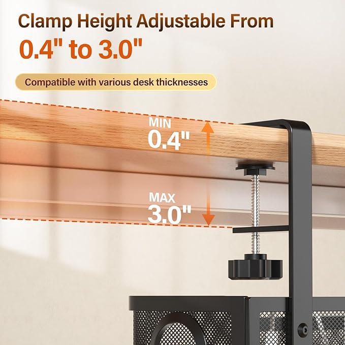 [Upgraded] Under Desk Cable Management Large, Cinati 16" Cable Management Box for Table Thickness up to 3", Wire Cord Organizer with Clamp No Drill, No Damage to Desk(Black)