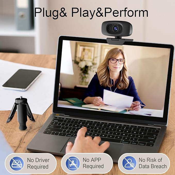 Combess Webcam for PC,Full HD 2K Webcam with Dual Noise Cancelling Microphones, Privacy Cover and Tripod for Web Auto Focus,Camera for Desktop Computer/Zoom/Skype/Team/Laptop