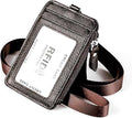 Aslana Genuine Leather ID Badge Card Holder with Lanyard RFID Blocking Protection (A2- Expresso)