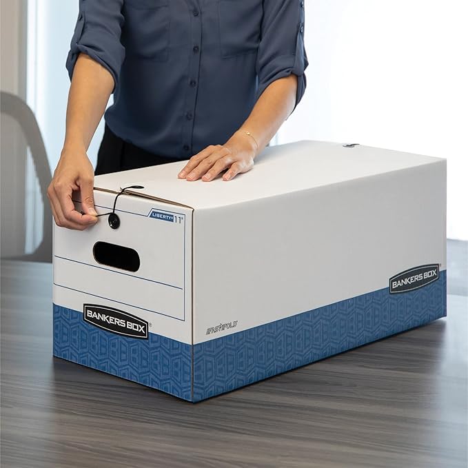 Bankers Box 12-Pack Medium-Duty String & Button File Storage Box, FastFold Assembly, Letter, STOR/FILE, (00704)