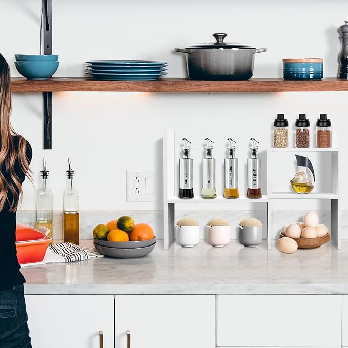 TY ARTS & CULTURE - Expandable Wood Desktop Storage Organizer Multipurpose Desk Bookshelf Display Shelf Rack Counter Top Bookcase for Office Home | Pure White