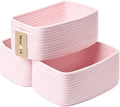 Small Storage Baskets for Organizing | Closet Organizer Bins | Shelf Toy Basket | Woven Rope Baskets | Cube Decorative Box | Shallow Basket | 13x8.5x5.1” | 3 Packs Light Pink