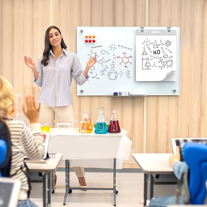MaxGear Glass Whiteboard Wall Mounted, Frameless Magnetic Dry Erase Board, Tempered Glass, Steel-Backed, Non-Porous Smooth Surface, Floating Design, Accessories Included, for Office Home Classroom