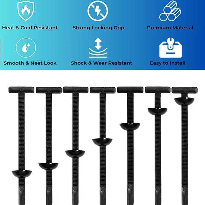 50PCS Nylon Universal Cable Tie Buckle – Heavy Duty Self-Locking Zip Ties with Pin & Button, UV Resistant Nylon Clips Replace Screws for Car Body, Bumper, Engine Guard & Multipurpose Cable Management