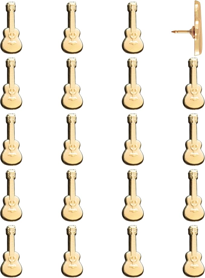Guitar Push Pins - Gold Guitar Map Pins for Cork Boards, Maps, or Lapel Use - Designed in USA - Set of 20