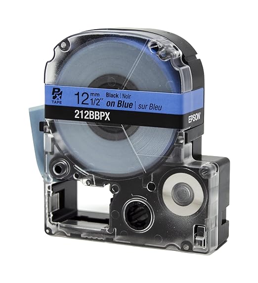 Epson LABELWORKS 212BBPX Genuine PET (Polyester) Tape Cartridge - Black on Blue Label Maker Tape - 1/2" (12MM) Wide, 30'