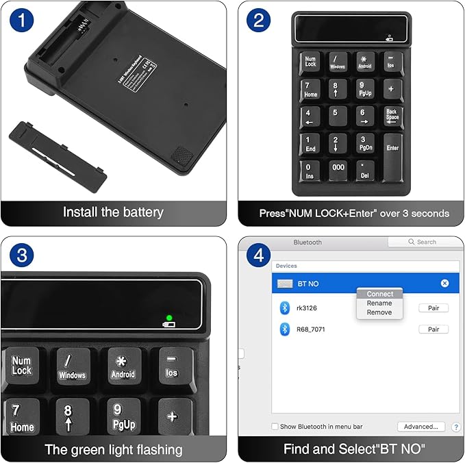 RaceGT Bluetooth Number pad, 19-Keys Wireless Numeric Keypad, Portable Mini Multi-Function Accounting Number Keypad Keyboard Extensions for Laptop/Desktop/Notebook