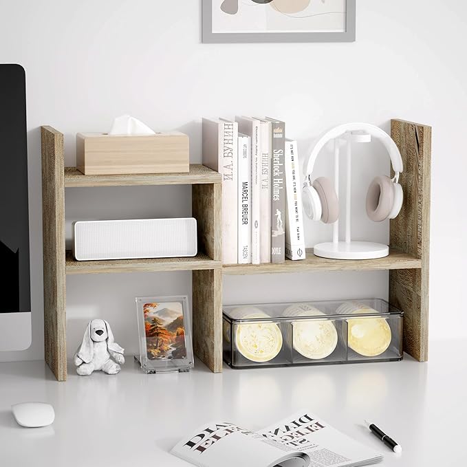 Jerry & Maggie Office Desk Organizers and Accessories for College Dorm Decor, Supplies Wooden Desk Organizer for Plants, Cubicle Shelf of Makeup Organizer for Cute Room Decor, Grey Oak