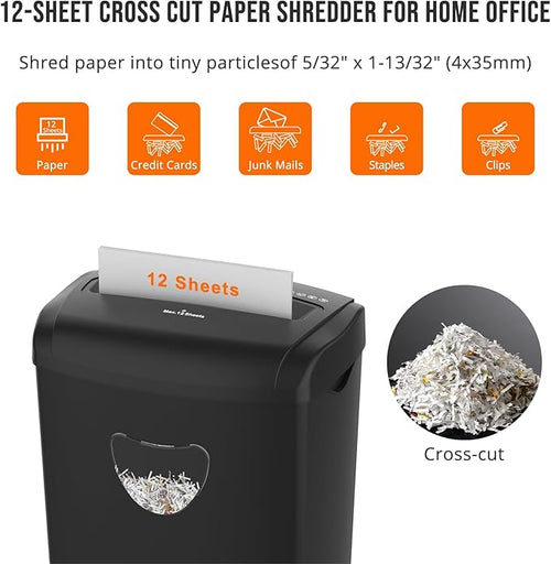 12-Sheet Cross-Cut Paper Shredder, P-4 Security Level for Home Office, 5.5 Gallon Bin, Destroys Credit Cards and Staples, ETL Certified, Black